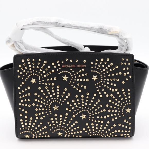 black leather studded crossbody bag